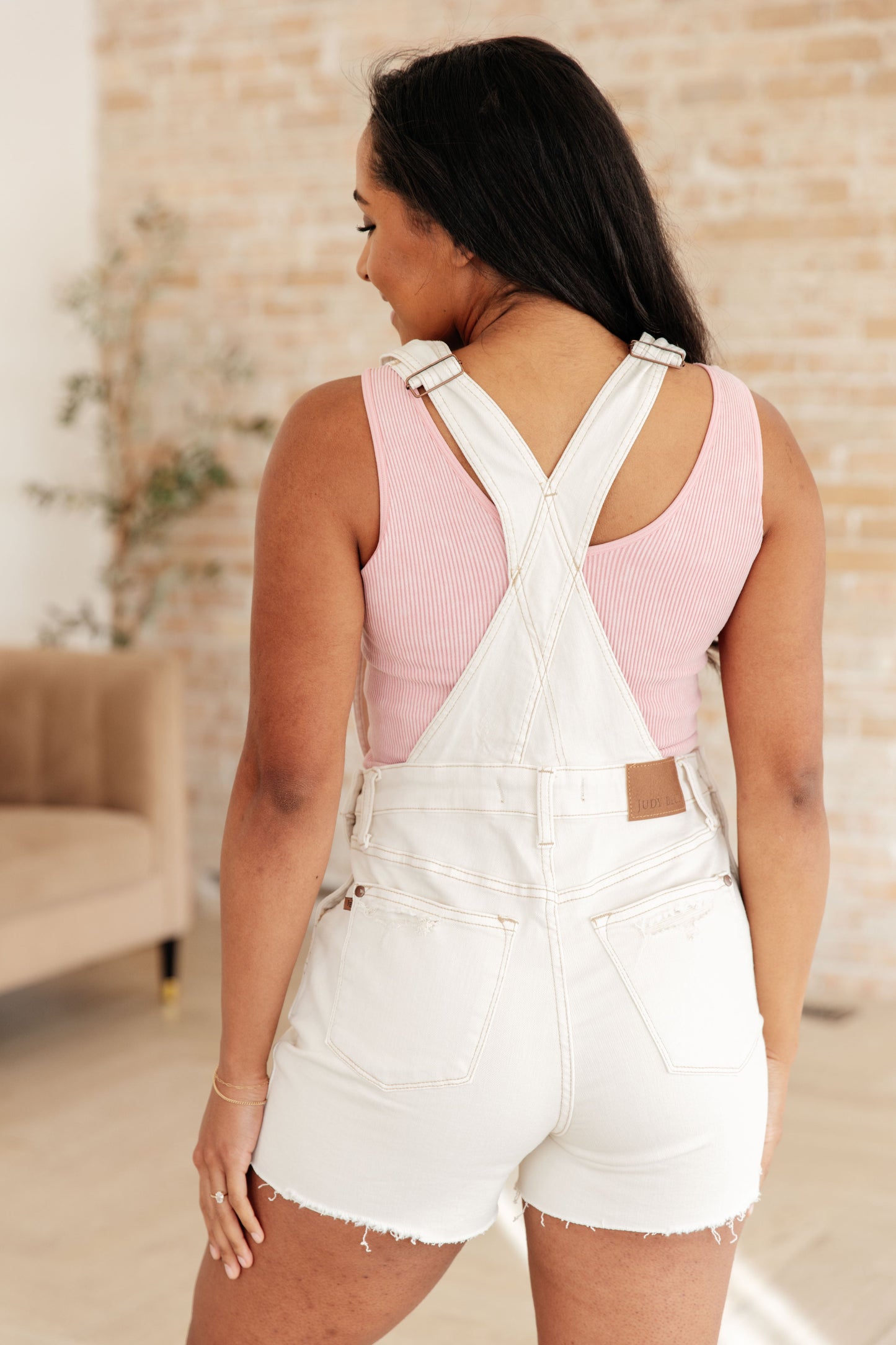 Judy Blue • Anna • High Rise Garment Dyed Cutoff Shortalls in Ecru