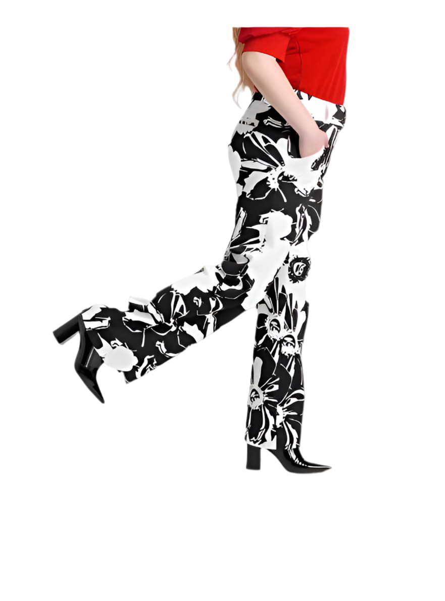 LuLaRoe Emery Wide Leg Pants • Black White Abstract Floral • Rayon Ponte