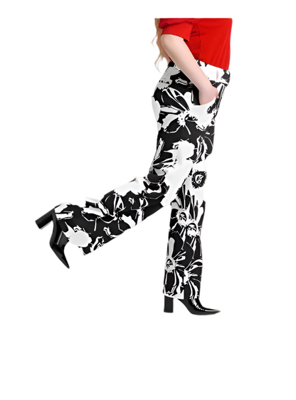LuLaRoe Emery Wide Leg Pants • Black White Abstract Floral • Rayon Ponte