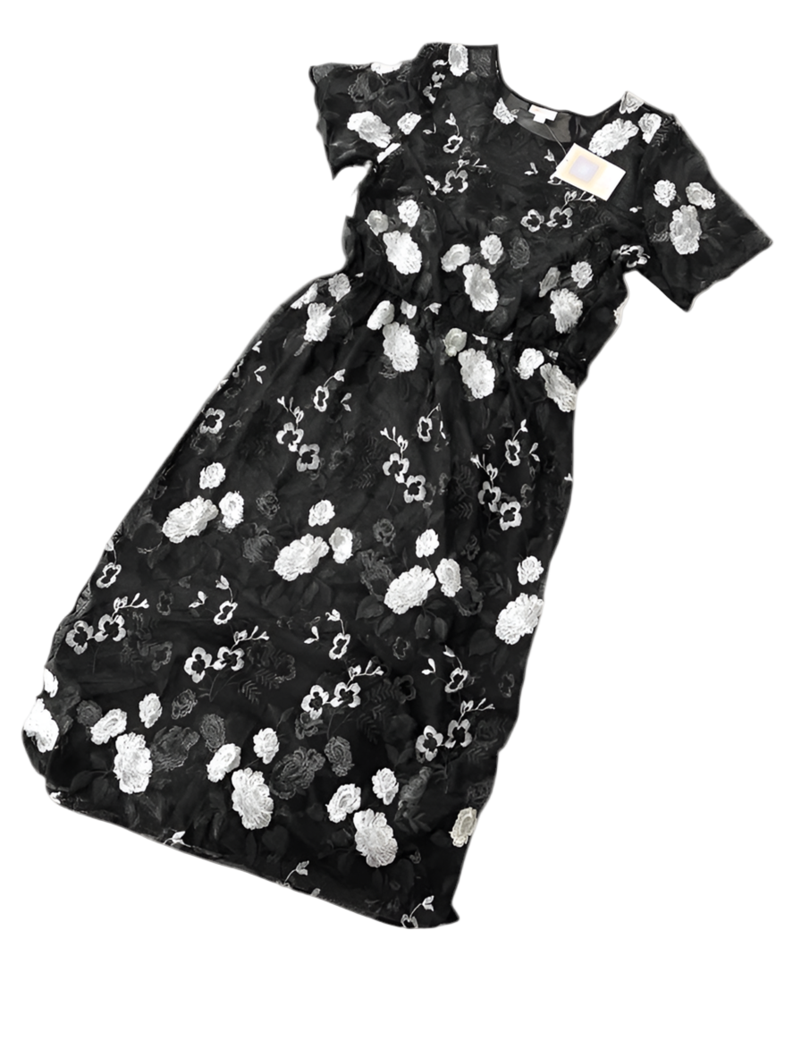 LuLaRoe Deanne ll sheer overlay. Black and white. Floral.