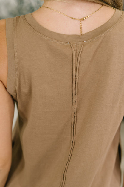 100% Cotton • Blank Slate Scoop Neck Tank Dress in Mocha