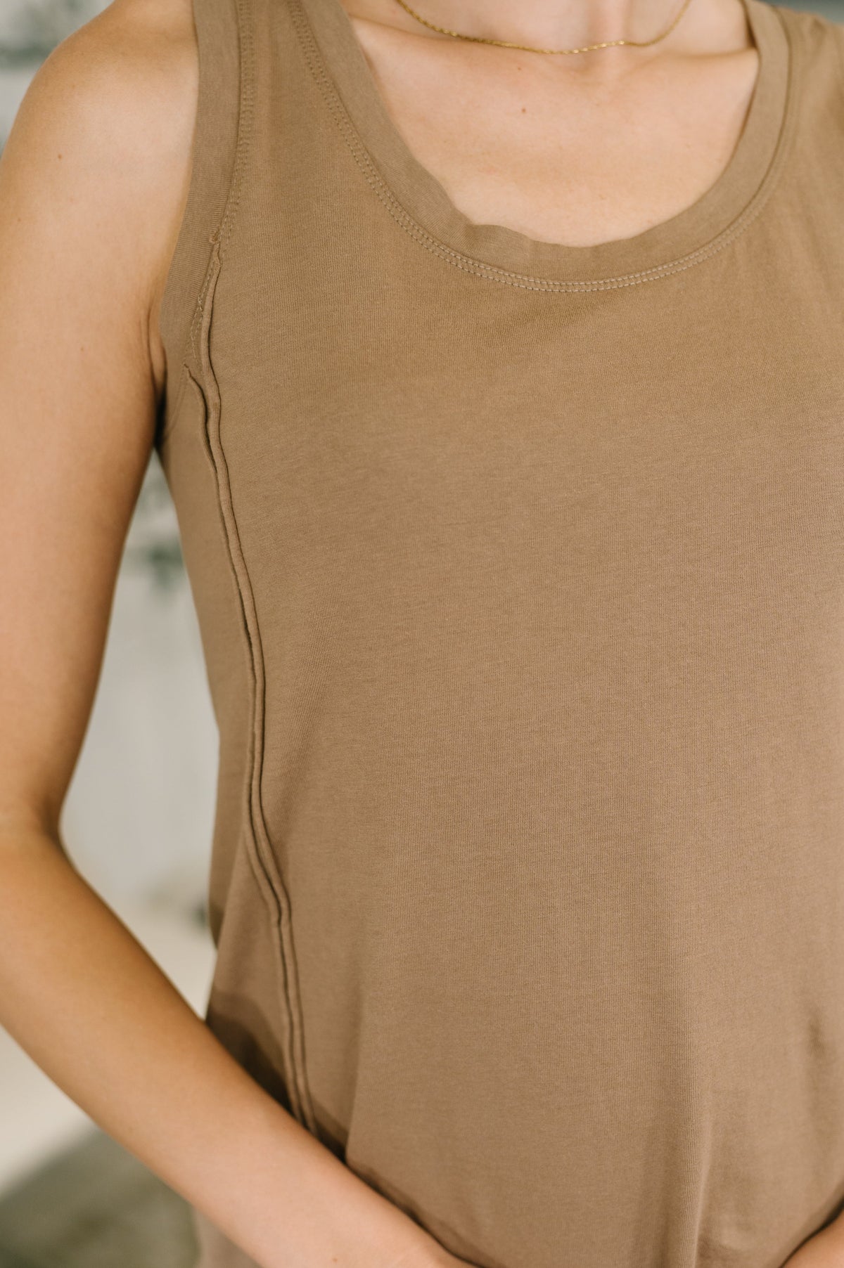 100% Cotton • Blank Slate Scoop Neck Tank Dress in Mocha