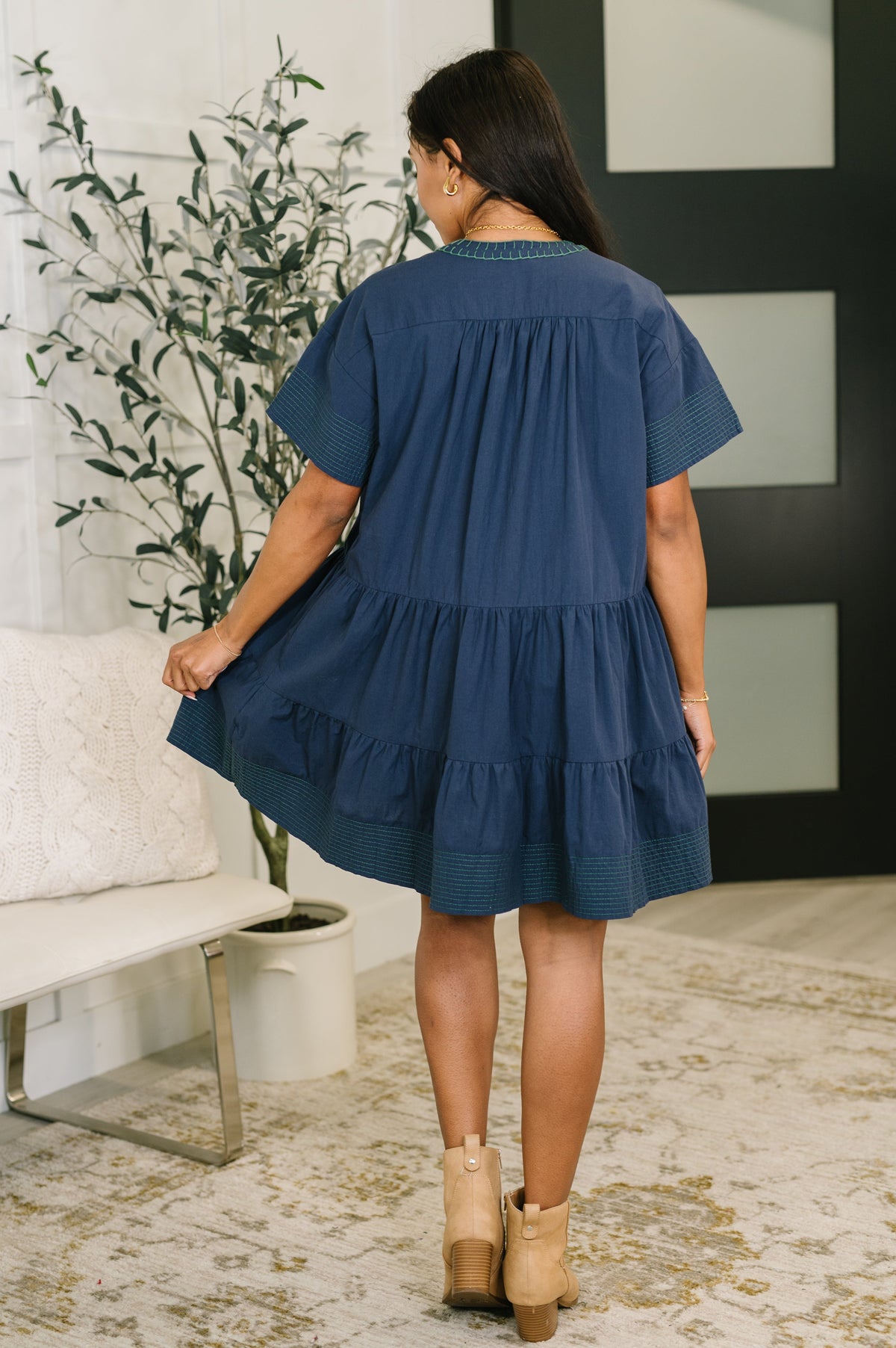 GiGiO • 100% Cotton • Boot Scootin' Boogie Tiered Dress in Navy