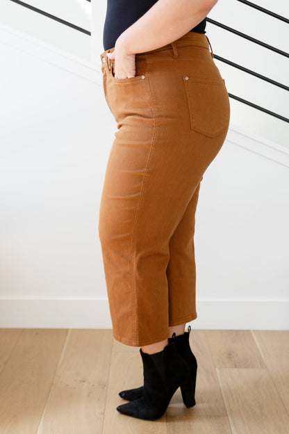 Judy Blue • Briar High Rise Control Top Wide Leg Crop Jeans in Camel