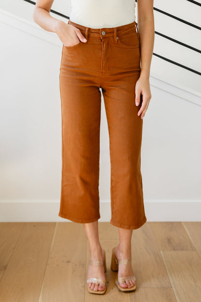 Judy Blue • Briar High Rise Control Top Wide Leg Crop Jeans in Camel