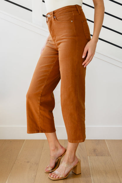 Judy Blue • Briar High Rise Control Top Wide Leg Crop Jeans in Camel