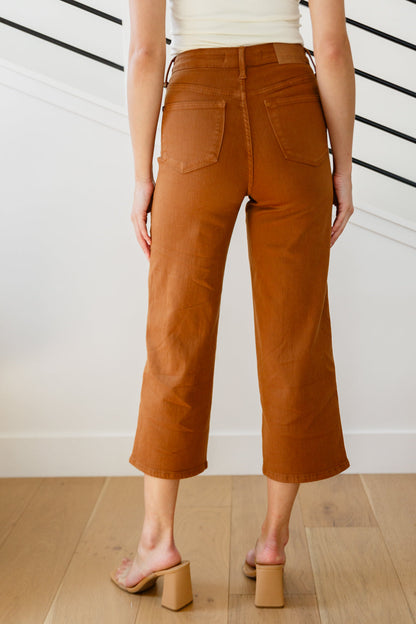 Judy Blue • Briar High Rise Control Top Wide Leg Crop Jeans in Camel