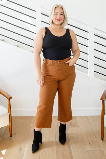 Judy Blue • Briar High Rise Control Top Wide Leg Crop Jeans in Camel