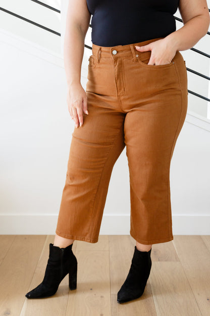 Judy Blue • Briar High Rise Control Top Wide Leg Crop Jeans in Camel