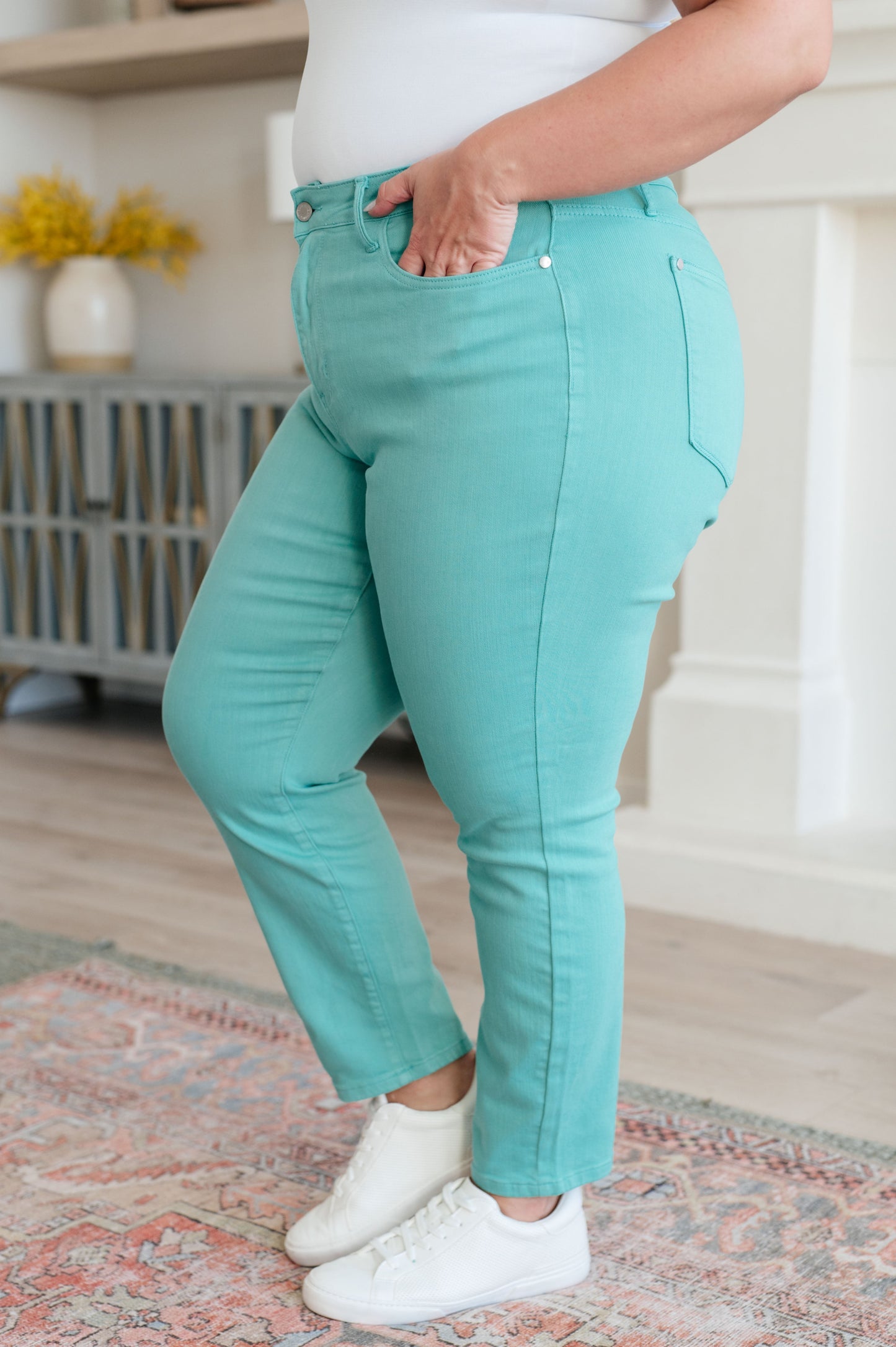Judy Blue • Bridgette High Rise Garment Dyed Slim Jeans in Aquamarine