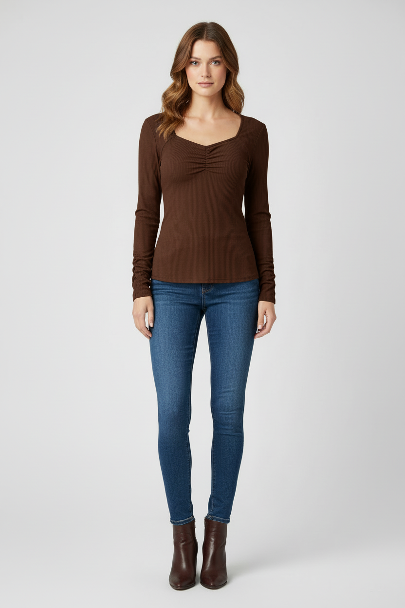 LuLaRoe Mia • Sweetheart Neckline • Long Sleeve Top • Solid Brown