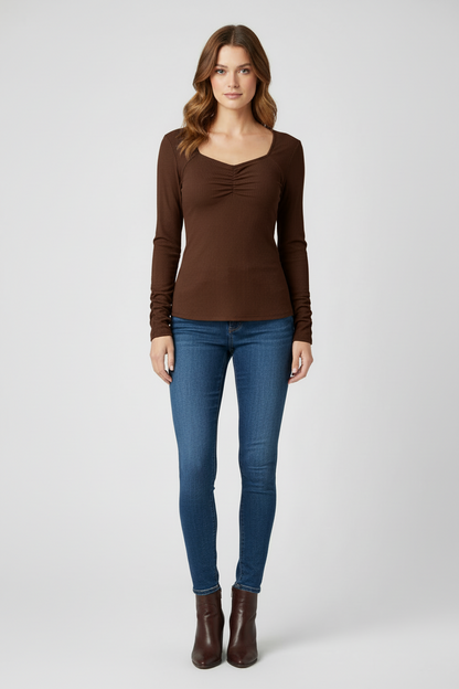 LuLaRoe Mia • Sweetheart Neckline • Long Sleeve Top • Solid Brown