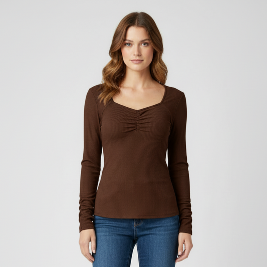 LuLaRoe Mia • Sweetheart Neckline • Long Sleeve Top • Solid Brown