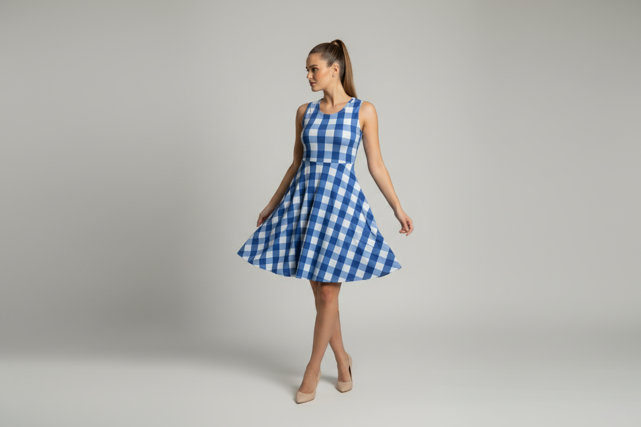 LuLaRoe Nicki • A-Line • Sleeveless • Fit and Flare Dress • Blue and White Check