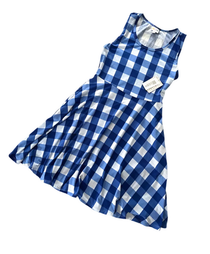 LuLaRoe Nicki • A-Line • Sleeveless • Fit and Flare Dress • Blue and White Check