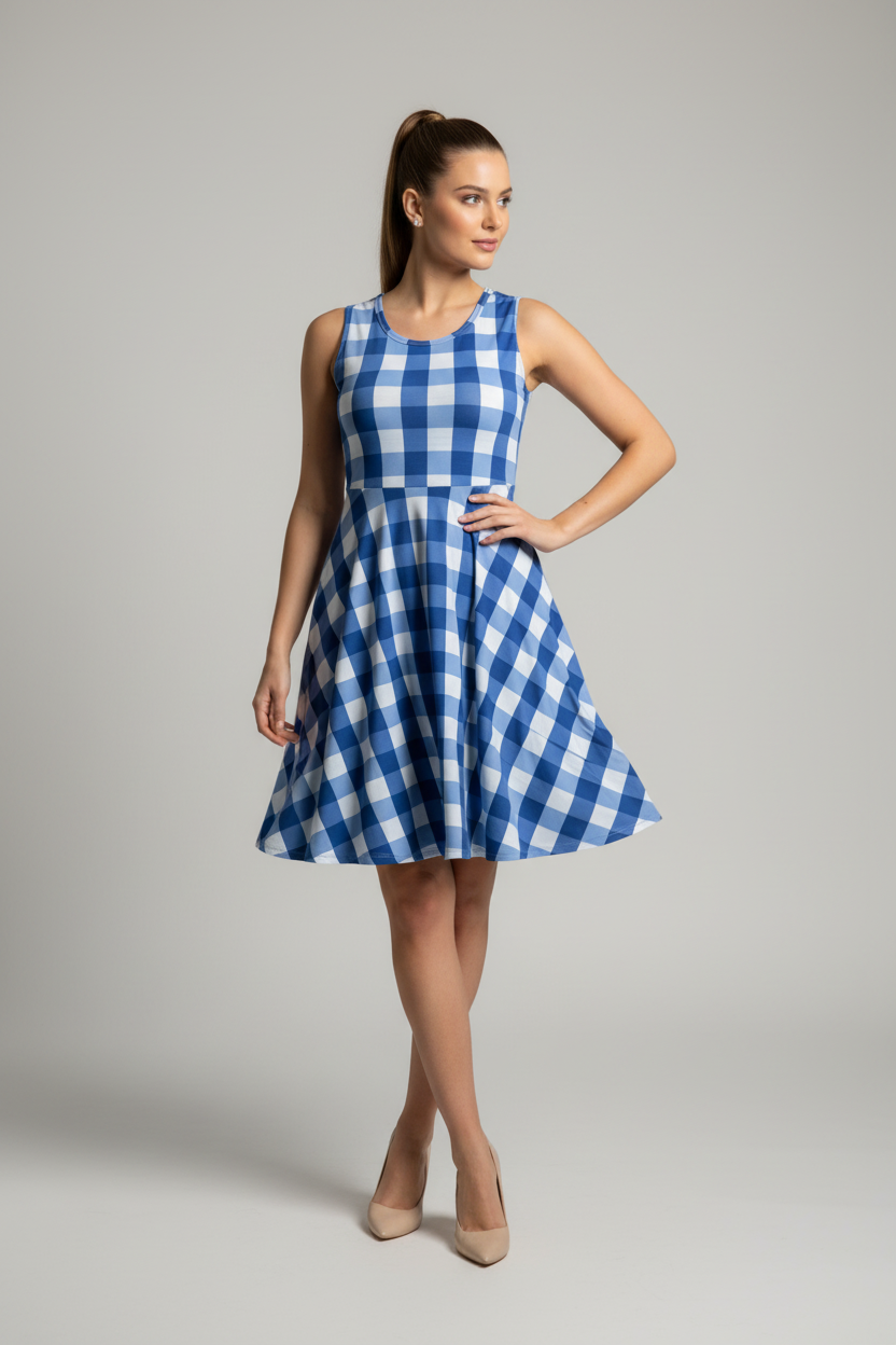 LuLaRoe Nicki • A-Line • Sleeveless • Fit and Flare Dress • Blue and White Check