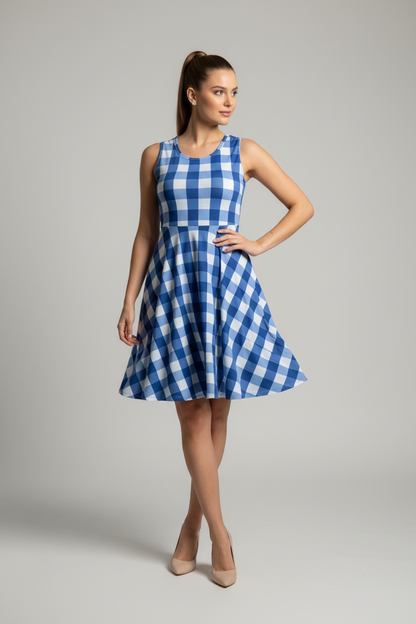 LuLaRoe Nicki • A-Line • Sleeveless • Fit and Flare Dress • Blue and White Check