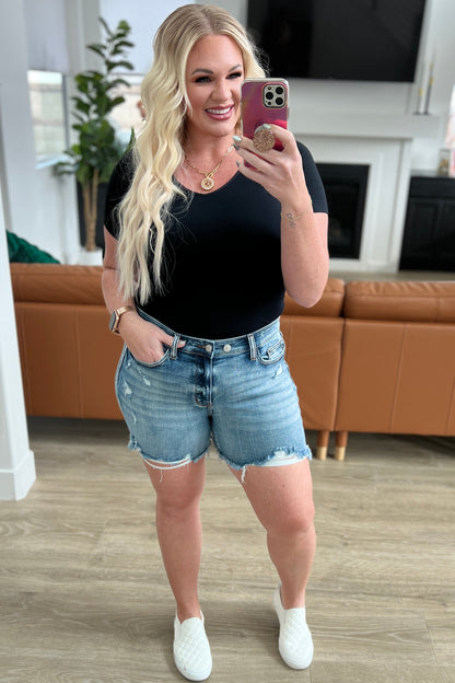 Judy Blue • Callie • High Rise Adjustable Button Cutoff Shorts