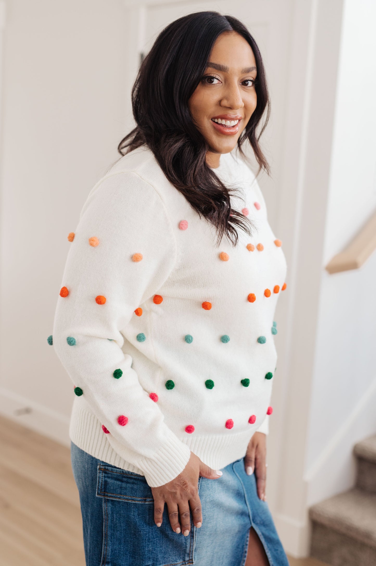 Jodifl • Candy Buttons Pom Detail Sweater
