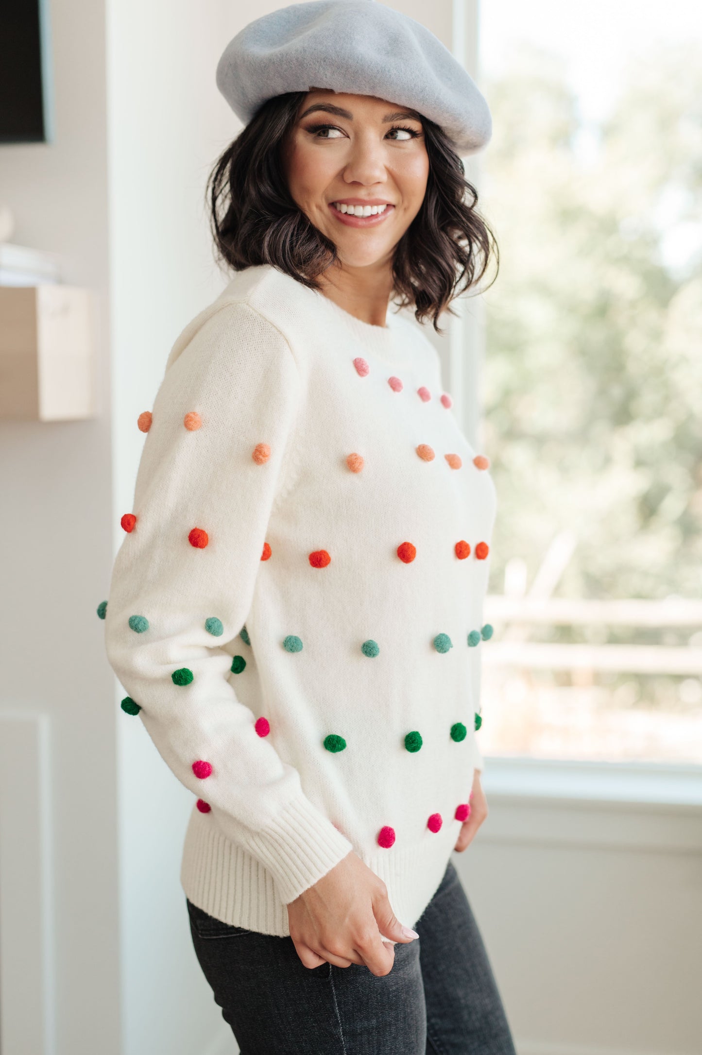 Jodifl • Candy Buttons Pom Detail Sweater