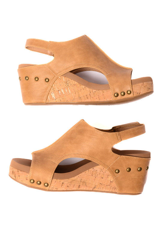 Corkys • Carley Wedge Sandals in Caramel Smooth