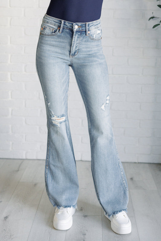 Judy Blue • Caroline • Mid Rise Control Top Distressed Flare Jeans