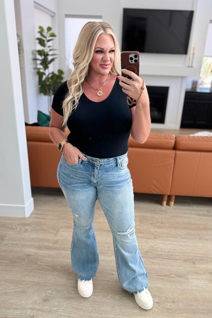 Judy Blue • Caroline • Mid Rise Control Top Distressed Flare Jeans