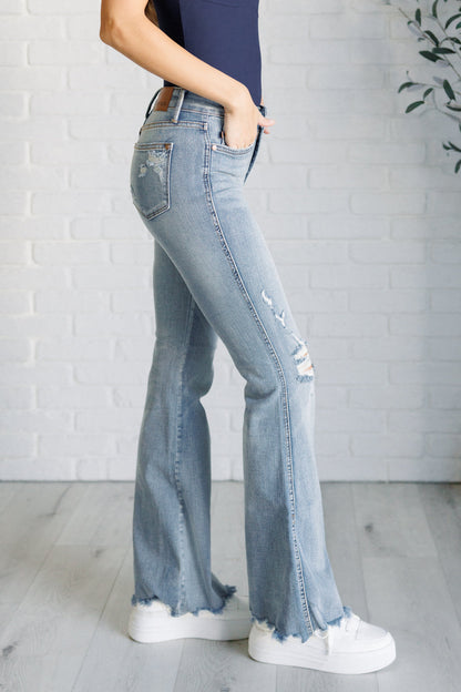 Judy Blue • Caroline • Mid Rise Control Top Distressed Flare Jeans