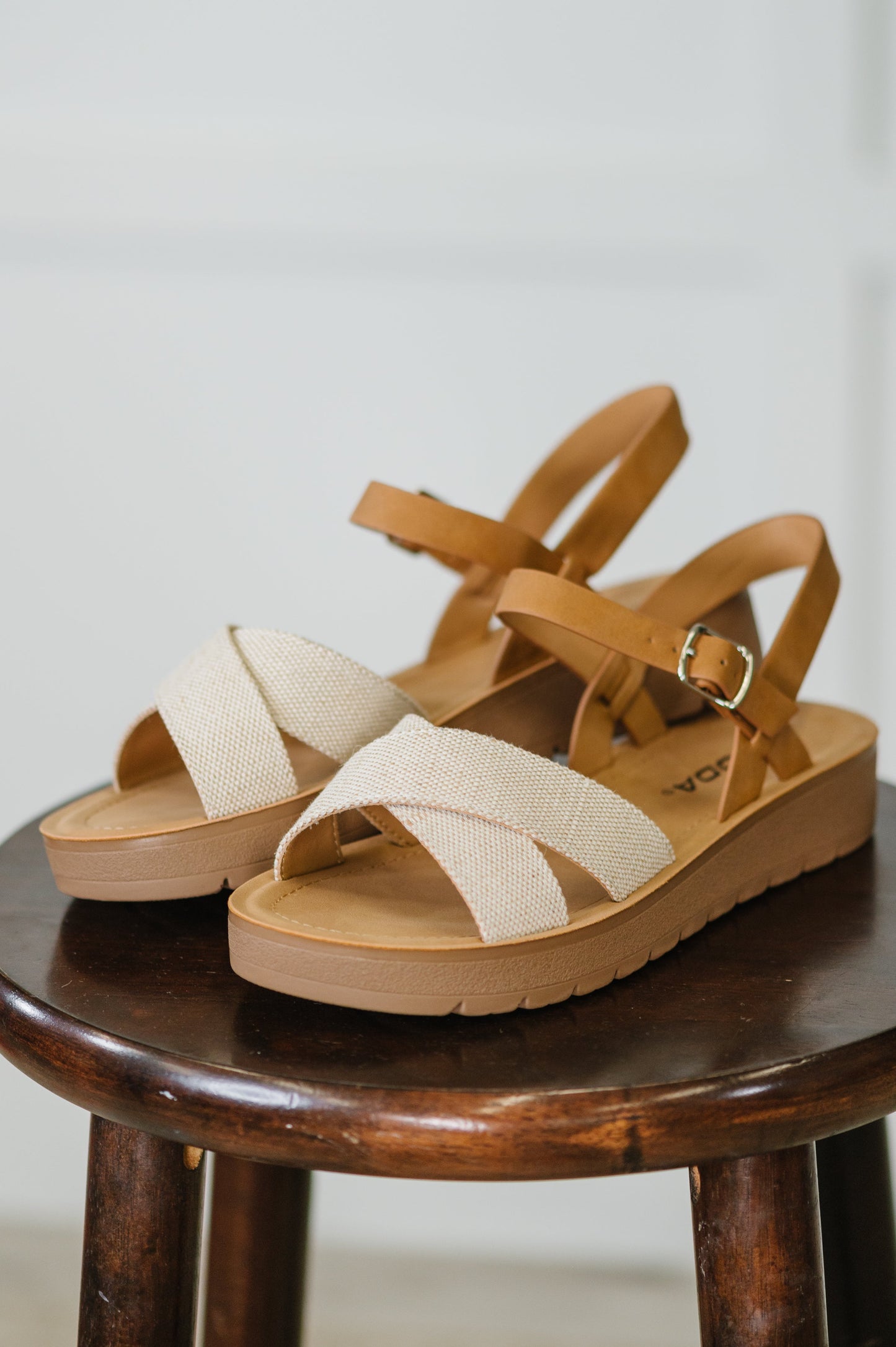 Soda • Chester Platform Nubuck Wedge Sandals in Cream