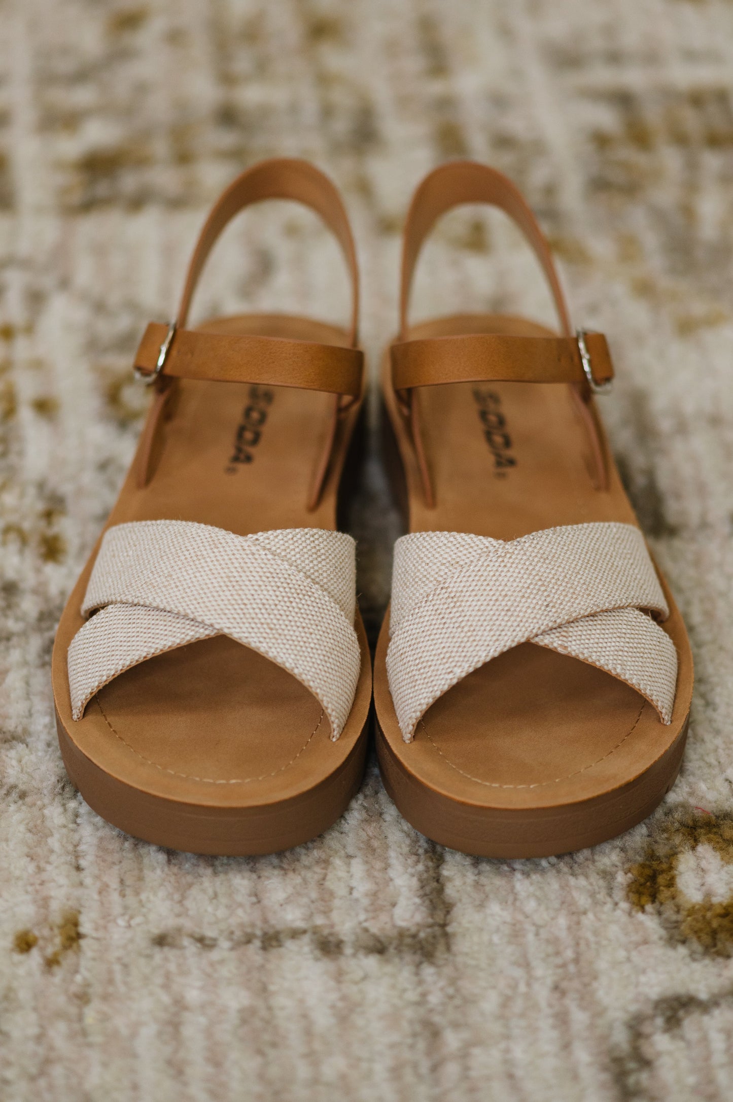 Soda • Chester Platform Nubuck Wedge Sandals in Cream