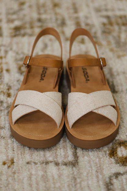 Soda • Chester Platform Nubuck Wedge Sandals in Cream