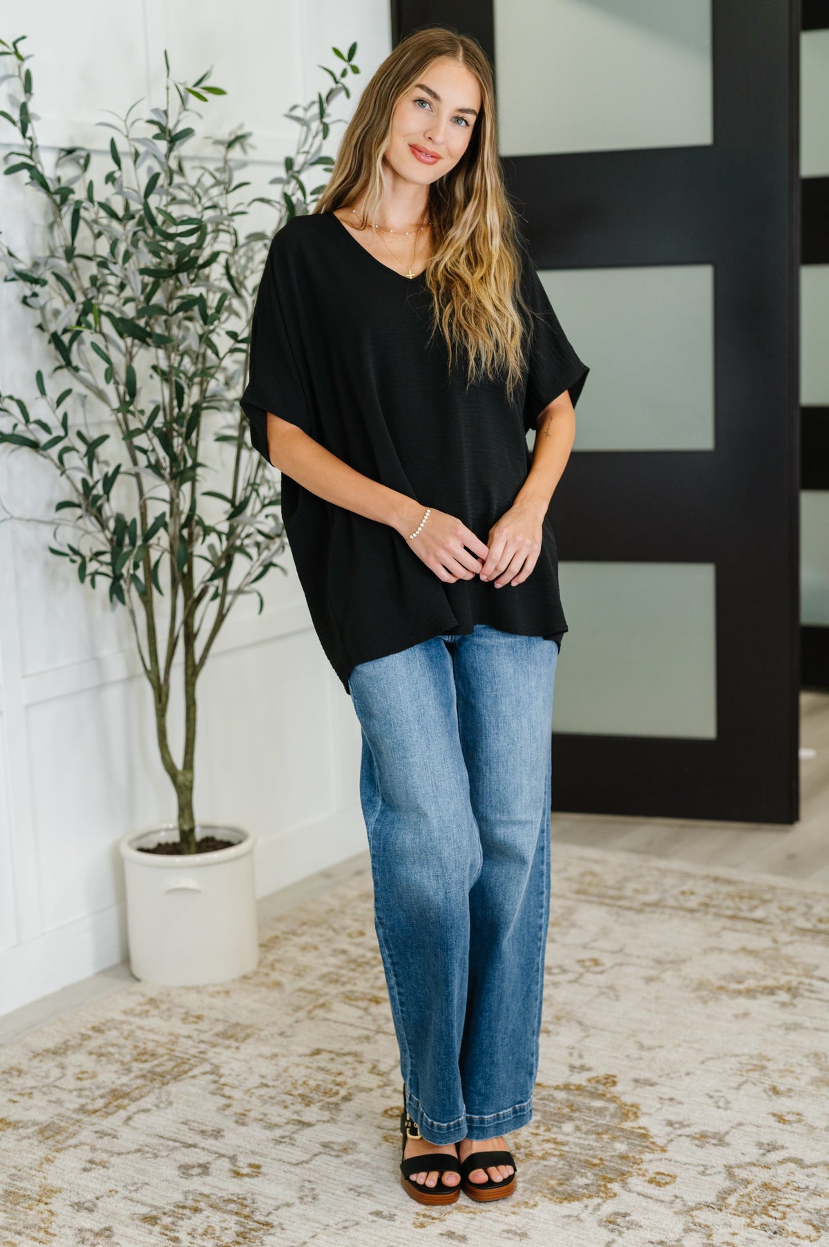 Zenana • Coastal Ease V-Neck Top in Black