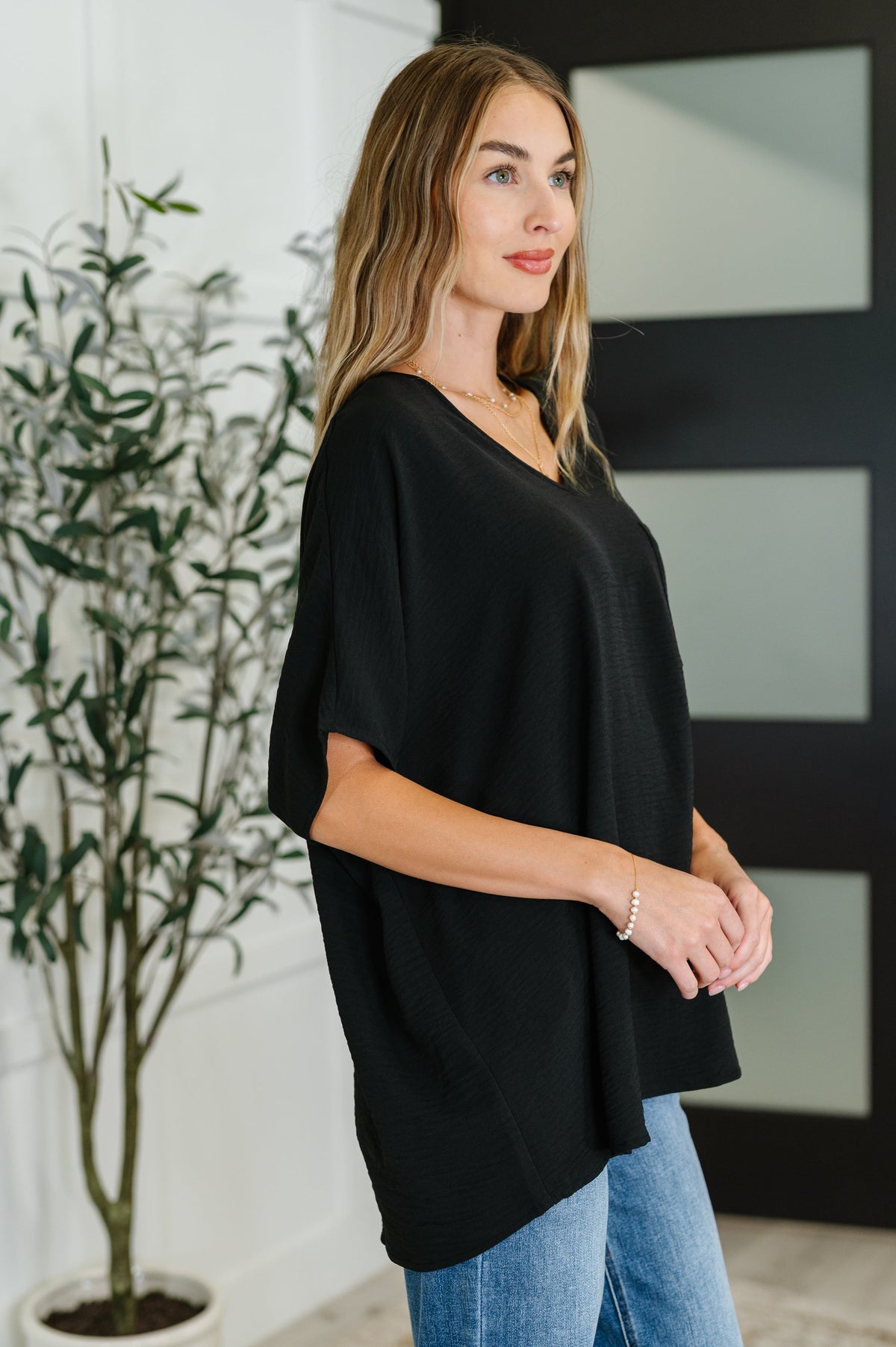 Zenana • Coastal Ease V-Neck Top in Black