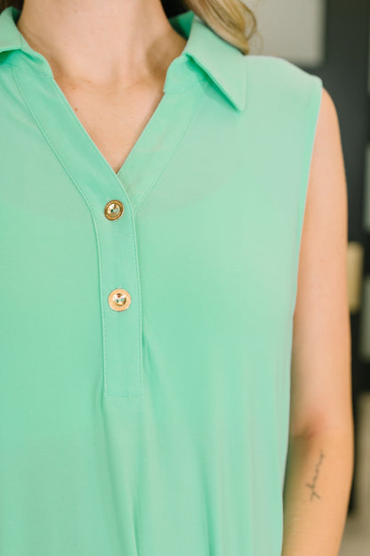 Dear Scarlett • Coral Sands Collared Tank Dress in Aqua Mint