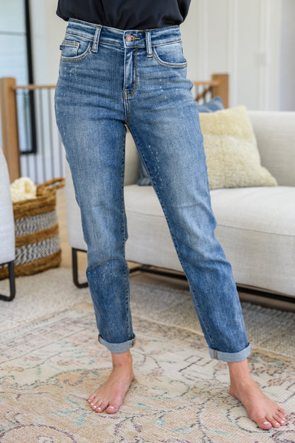 Judy Blue • Corey Hi Rise Bleach Splash Boyfriend Jeans