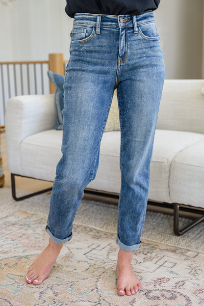 Judy Blue • Corey Hi Rise Bleach Splash Boyfriend Jeans