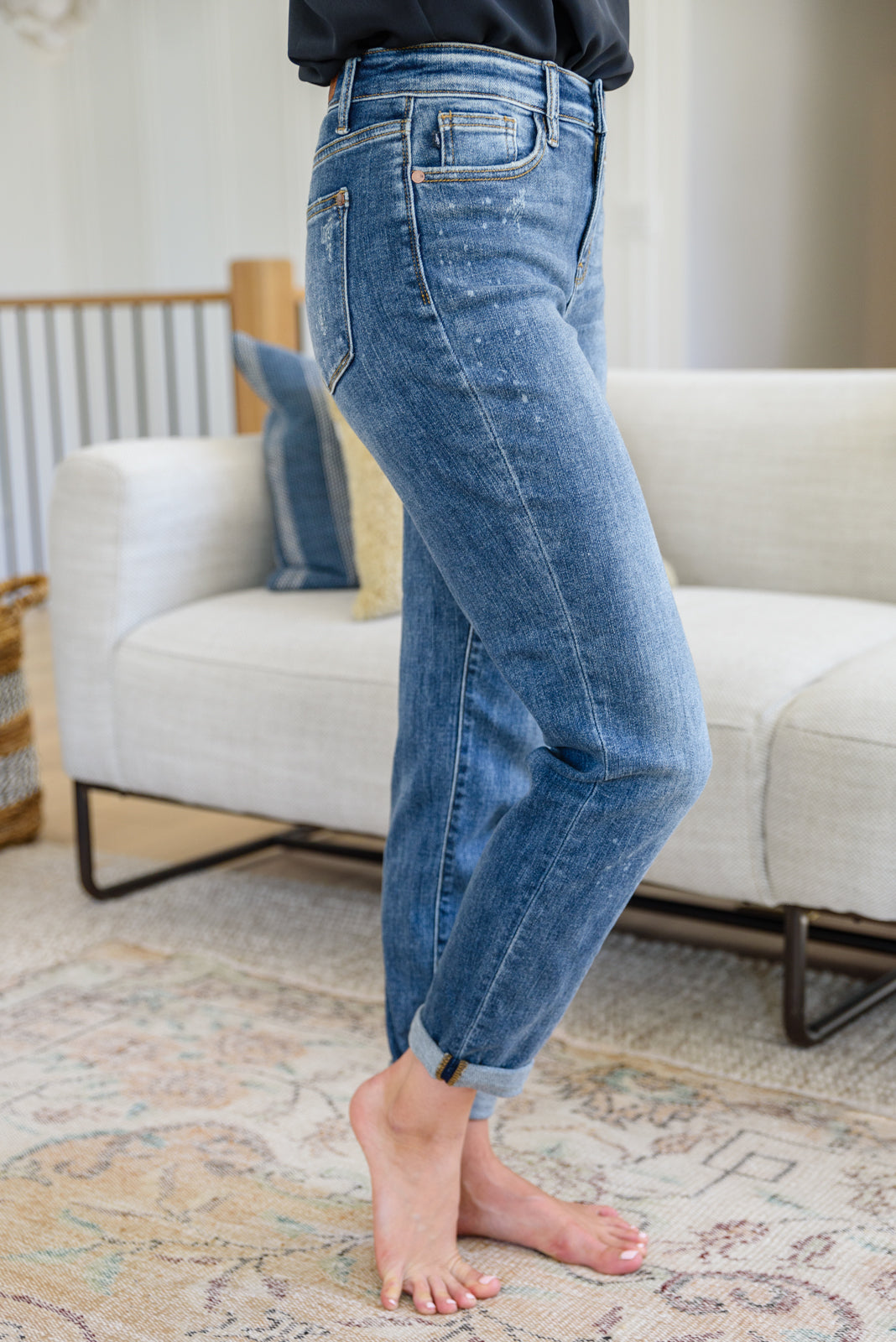 Judy Blue • Corey Hi Rise Bleach Splash Boyfriend Jeans