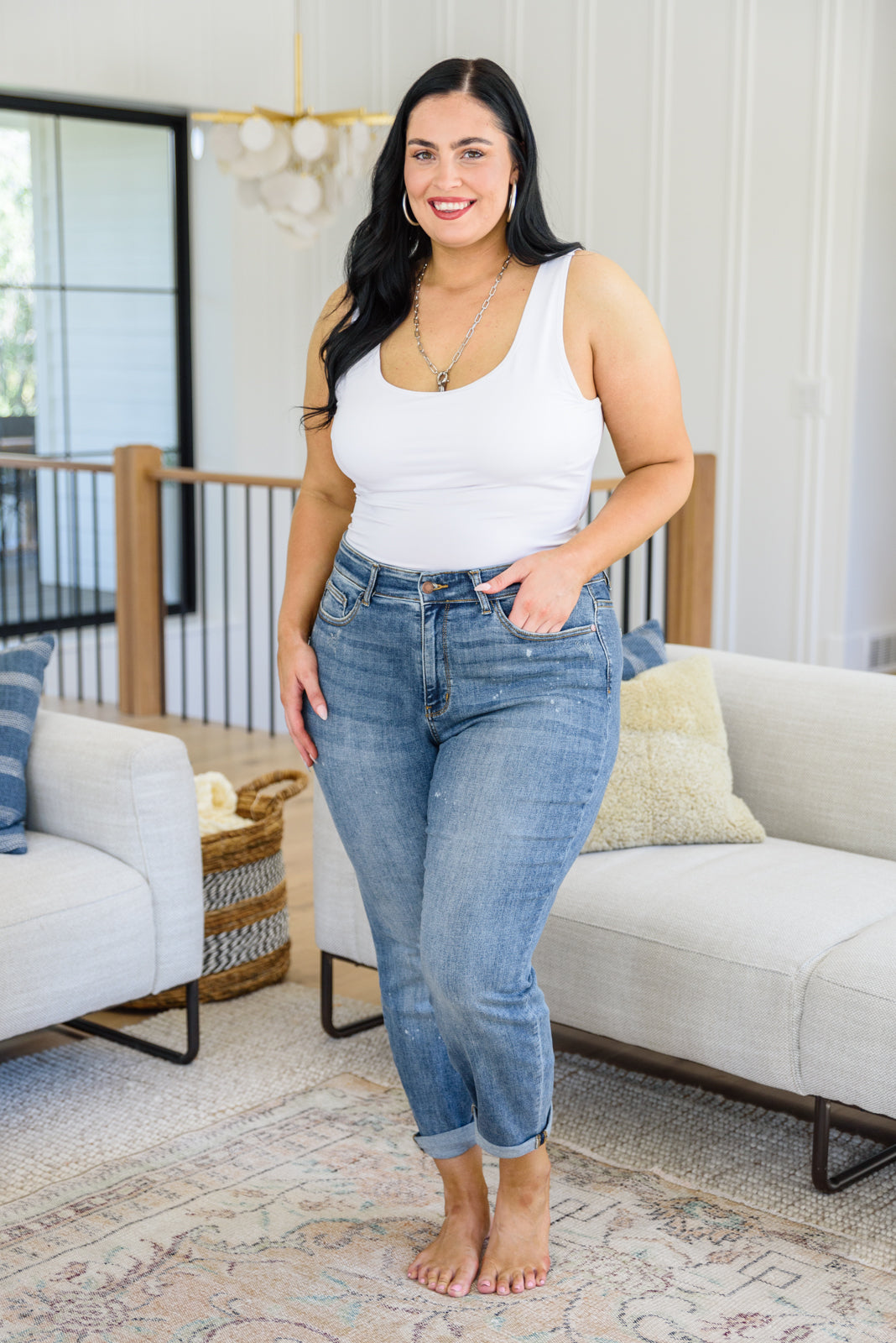 Judy Blue • Corey Hi Rise Bleach Splash Boyfriend Jeans