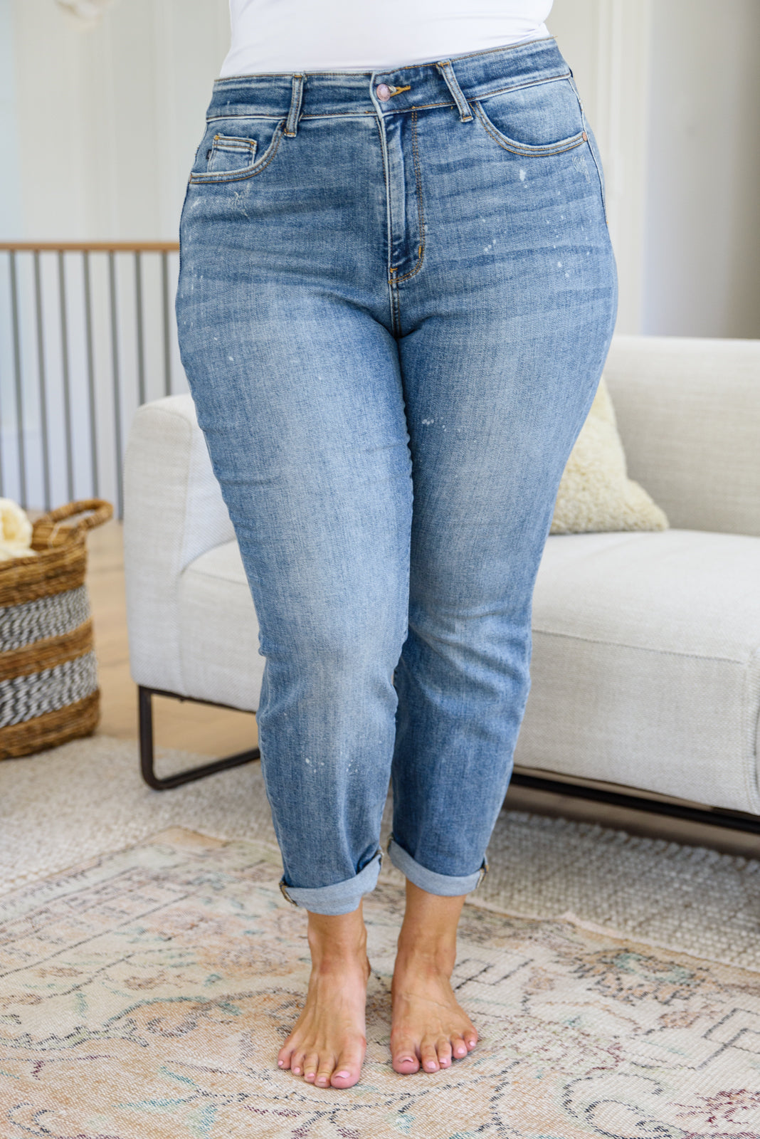 Judy Blue • Corey Hi Rise Bleach Splash Boyfriend Jeans