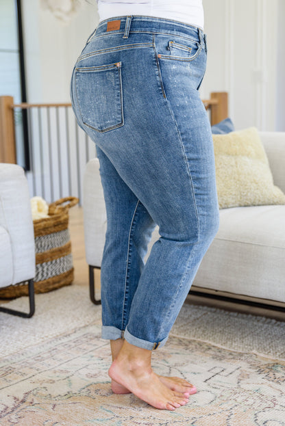 Judy Blue • Corey Hi Rise Bleach Splash Boyfriend Jeans