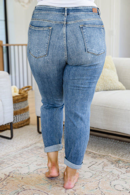 Judy Blue • Corey Hi Rise Bleach Splash Boyfriend Jeans