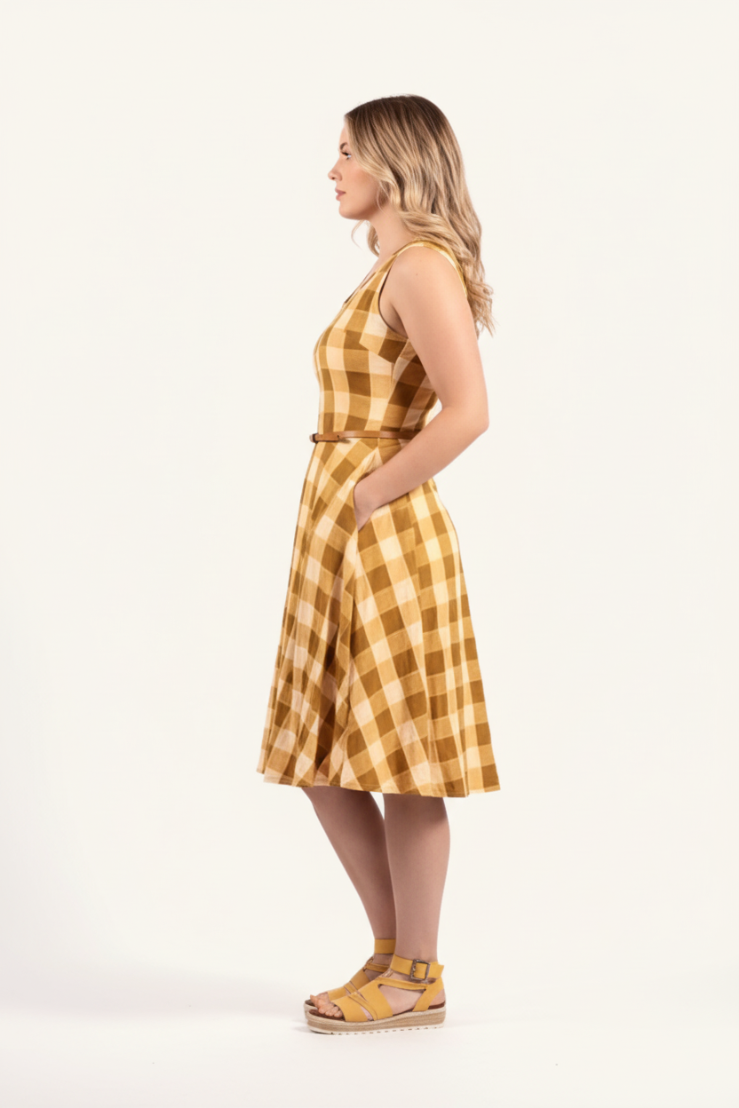LuLaRoe Nicki • A-Line • Sleeveless • Fit and Flare Dress • Yellow Check