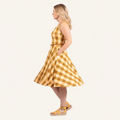 LuLaRoe Nicki • A-Line • Sleeveless • Fit and Flare Dress • Yellow Check