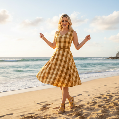 LuLaRoe Nicki • A-Line • Sleeveless • Fit and Flare Dress • Yellow Check