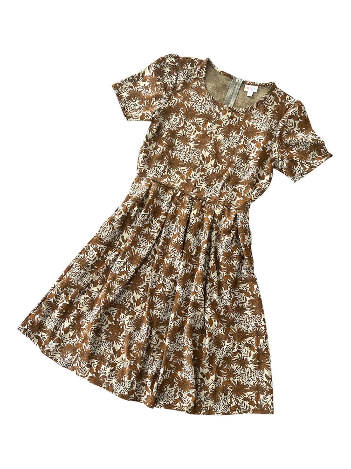 LuLaRoe • Amelia Fit-and-Flare Dress • Rare Print • Vintage • Jacquard Fabric • Golden Brown and Cream Floral