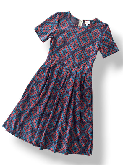 LuLaRoe • Amelia Fit-and-Flare Dress • Rare • Jacquard Fabric • Geometric Diamond Print