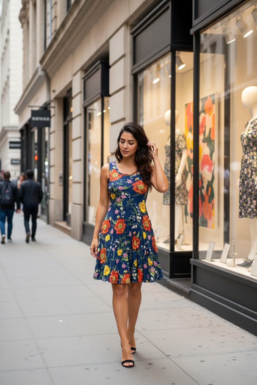 LuLaRoe Nicki • A-Line • Sleeveless • Fit and Flare Dress • Blue with Orange Floral