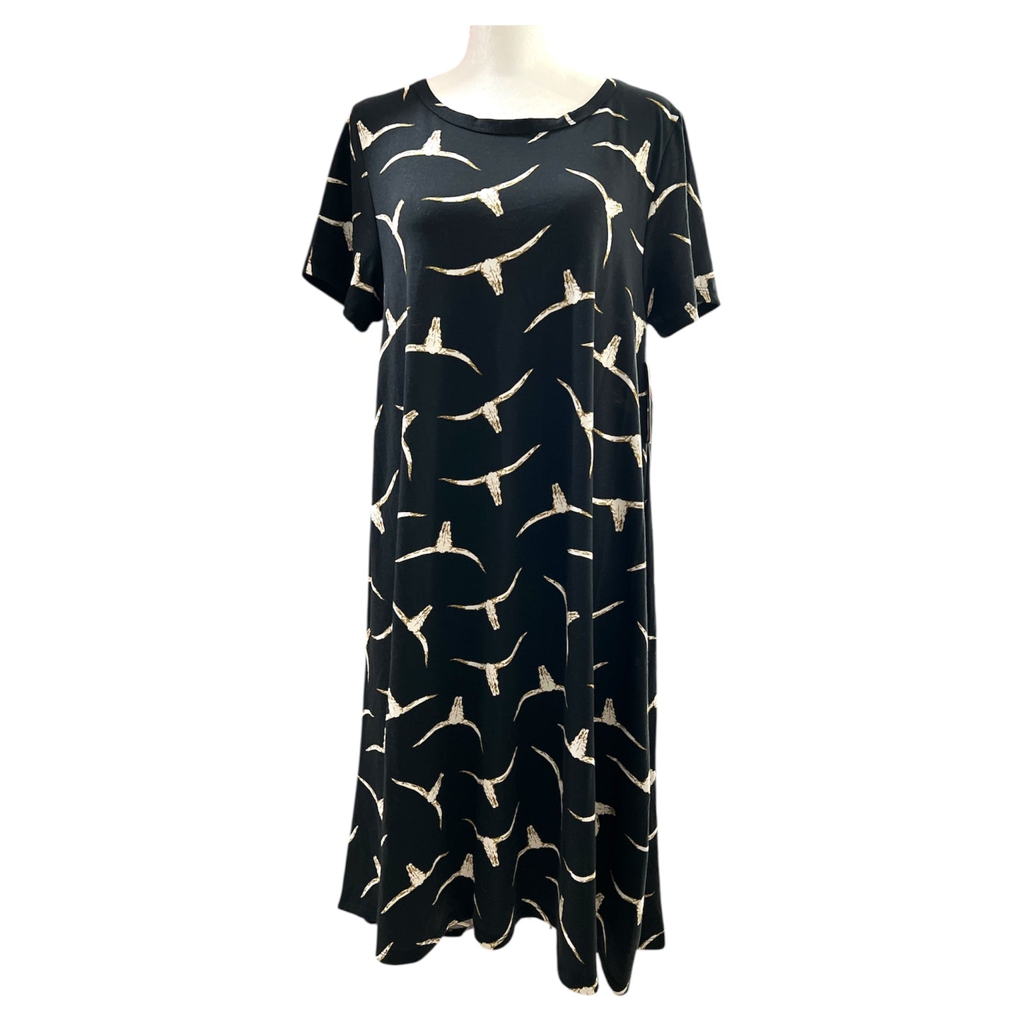LuLaRoe Carly • High Low Hemline Swing Dress • Longhorn Skull