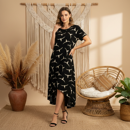 LuLaRoe Carly • High Low Hemline Swing Dress • Longhorn Skull