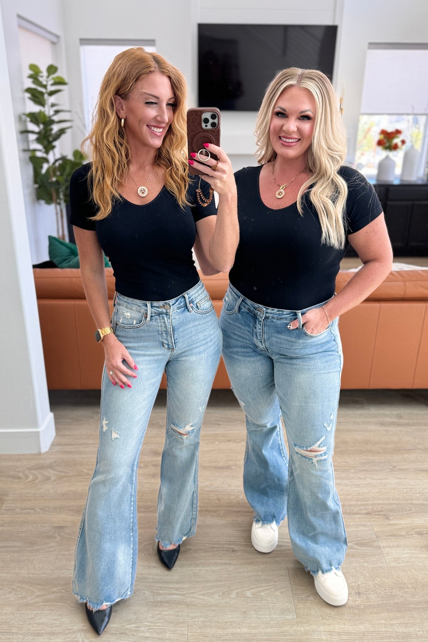 Judy Blue • Caroline • Mid Rise Control Top Distressed Flare Jeans